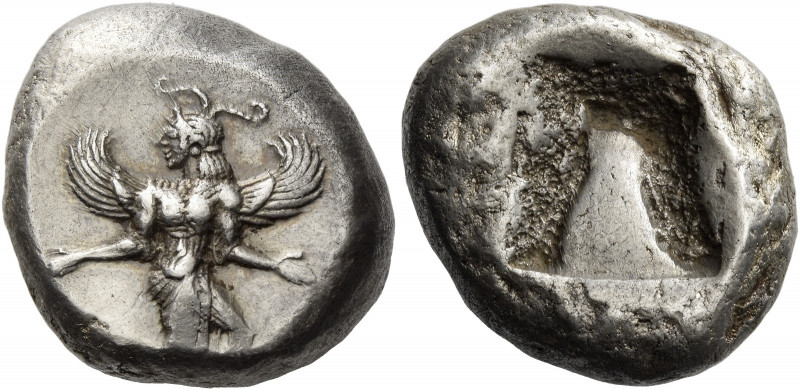 Caria, Caunus 
Stater circa 490-470, AR 11.77 g. Iris with curved wings and out...