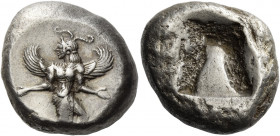 Caria, Caunus 
Stater circa 490-470, AR 11.77 g. Iris with curved wings and outstretched hands in a kneeling-running position r., head turned l.; wea...