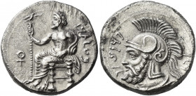 Cilicia. Pharnabazus, 380-375 
Stater, Tarsus circa 380-375, AR 10.38 g. bltrz in Aramaic characters Baaltars seated l., holding eagle-tipped sceptre...