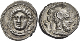 Datames, 378-372 
Stater, Tarsus, circa 378–372, AR 10.77 g. Head of nymph, wearing earring and necklace with pendants, facing three-quarters l. Rev....