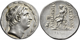 Seleucid kings, Demetrius I Soter, 162 – 150
Tetradrachm, Soloi circa 155-154, AR 16.90 g. Diademed head r., all within laurel wreath. Rev. BAΣIΛEΩΣ ...