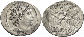 Antiochus VI Epiphanes, 145-142 
Tetradrachm, Antiochia ad Orontes mid 143-142, AR 16.39 g. Radiate and diademed head r., within bead and reel border...