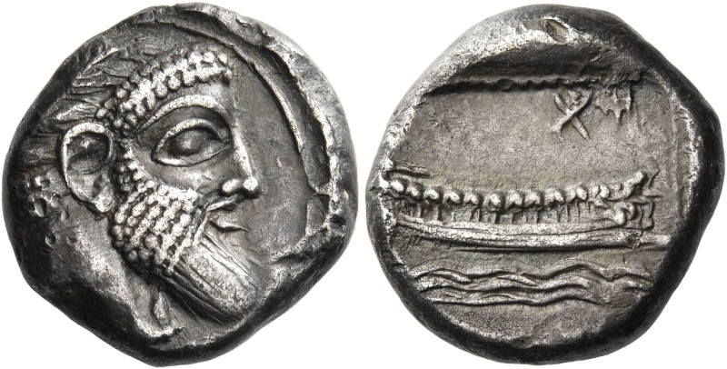 Phoenicia, Aradus 
Uncertain king. Stater circa 380-350, AR 10.26 g. Head of ma...