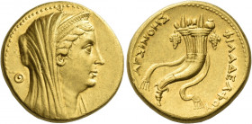 Ptolemaic kings of Egypt, Ptolemy II Philadelphos, 285 – 246
In the name of Arsinoe II. Octodrachm, Alexandria circa 253/2-246, AV 27.78 g. Diademed ...