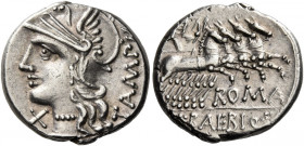 M. Baebius Q.f. Tampilus. Denarius 137, AR 3.91 g. Helmeted head of Roma l., wearing necklace of beads; below chin, X. Behind, TAMPIL. Rev. Apollo in ...