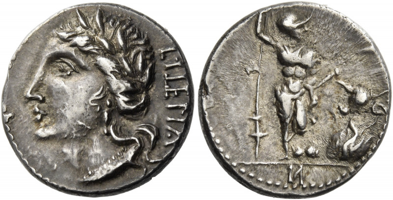 The Bellum Sociale. Denarius, Bovianum circa 89, AR 3.84 g. Laureate head of Ita...