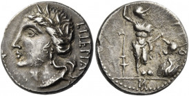 The Bellum Sociale. Denarius, Bovianum circa 89, AR 3.84 g. Laureate head of Italia l.; behind, Viteliu in Oscan characters. Rev. Soldier wearing helm...