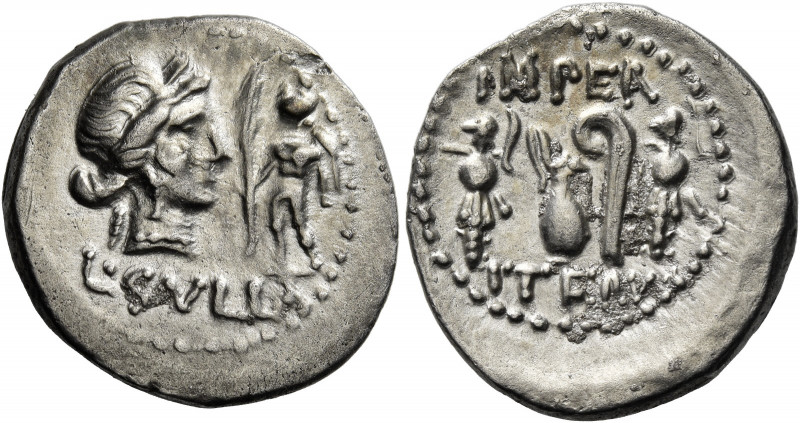 L. Cornelius Sulla. Denarius, mint moving with Sulla 84-83, AR 3.49 g. Diademed ...