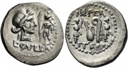 L. Cornelius Sulla. Denarius, mint moving with Sulla 84-83, AR 3.49 g. Diademed head of Venus r.; in r. field, Cupid standing l., holding palm branch;...