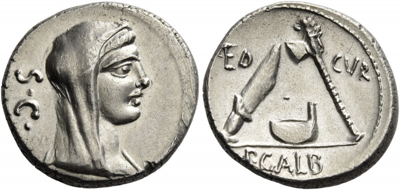 P. Sulpicius Galba. Denarius 69, AR 3.92 g. Veiled and diademed head of Vesta r....
