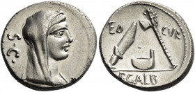 P. Sulpicius Galba. Denarius 69, AR 3.92 g. Veiled and diademed head of Vesta r.; behind, S·C. Rev. AED – CVR Knife, culullus and axe. In exergue, P·G...