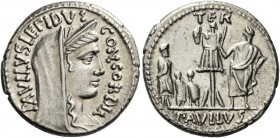 L. Furius Cn. f. Brocchus. Denarius 62, AR 3.95 g. PAVLLVS LEPIDVS – CONCORDIA Diademed and draped bust of Concordia r. Rev. Trophy; to r., togate fig...