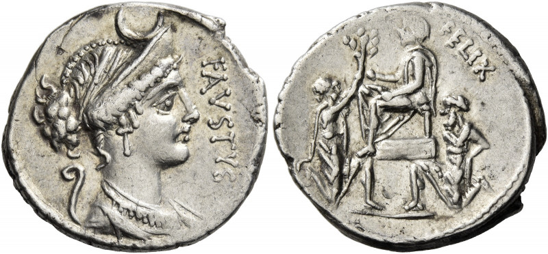 Faustus Cornelius Sulla. Denarius 56, AR 3.93 g. FAVSTVS Diademed and draped bus...