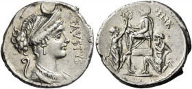 Faustus Cornelius Sulla. Denarius 56, AR 3.93 g. FAVSTVS Diademed and draped bust of Diana r.; above, crescent and behind, lituus. Rev. FELIX Sulla se...