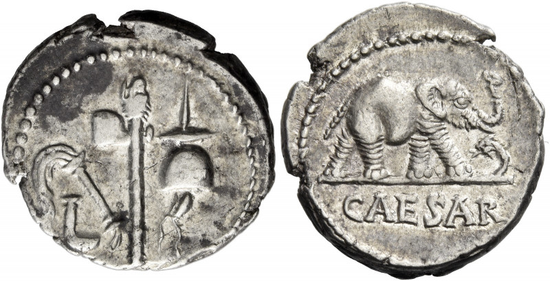 C. Iulius Caesar. Denarius, mint moving with Caesar 49-48, AR 3.94 g. Pontifical...
