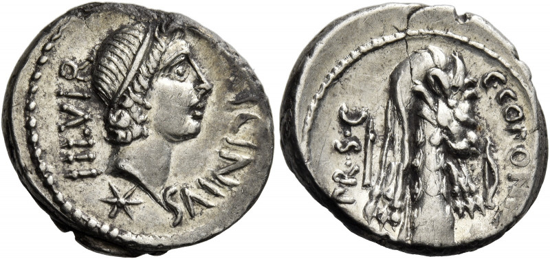 Q. Sicinius and C. Coponius. Denarius, mint moving with Pompeius 49, AR 3.91 g. ...