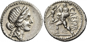 C. Iulius Caesar. Denarius, Asia 48-47, AR 3.86 g. Diademed head of Venus r. Rev. CAESAR Aeneas advancing l., carrying palladium in r. hand and Anchis...