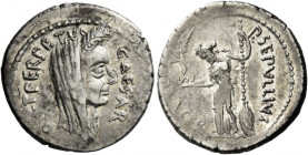 C. Iulius Caesar and P. Sepullius Macer. Denarius 44, AR 3.69 g. CAESAR – DICT·PERPETVO Veiled and wreathed head of Caesar r. Rev. P·SEPVLLIVS – MACER...
