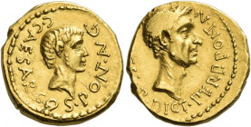 Octavian. Aureus, Gallia Transalpina and Cisalpina 43, AV 8.16 g. C·CAESAR·COS·PONT·AVG Bare and bearded head of Octavian r. Rev. [ C·CAESAR]· DICT·PE...