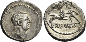 L. Livineius Regulus. Denarius 42, AR 3.79 g. Head of Livineius Regulus r. Rev. Combat of bestiarii; in exergue, L·REGVLVS. Babelon Livineia 12. Syden...