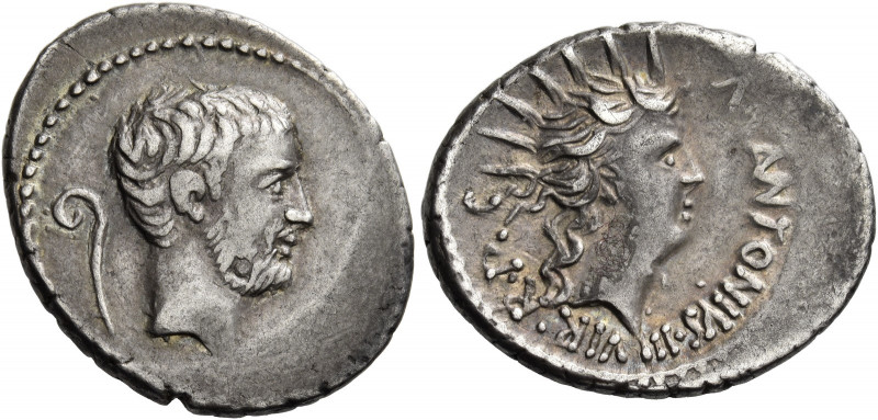 Marcus Antonius. Denarius, Castrensis moneta in Greece (?) 42, AR 3.97 g. [IMP] ...