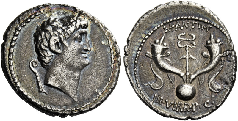 M. Antonius. Denarius mint moving with M. Antonius in 40, AR 3.74 g. Bare head r...