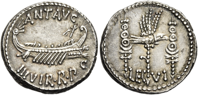 Marcus Antonius. Denarius, mint moving with M. Antonius 32-31, AR 3.74 g. ANT AV...