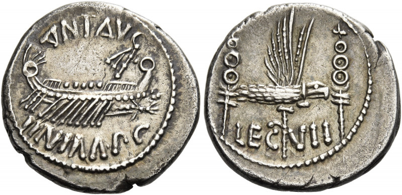 Marcus Antonius. Denarius, mint moving with M. Antonius 32-31, AR 3.56 g. ANT AV...