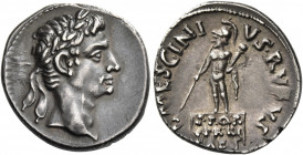 Octavian as Augustus, 27 BC – 14 AD 
L. Mescinius Rufus. Denarius circa 16 BC, AR 3.76 g. Laureate head r. Rev. L MESCINI – VS RVFVS Mars, helmeted a...