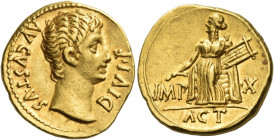 Octavian as Augustus, 27 BC – 14 AD 
Aureus, Lugdunum 15-13 BC, AV 7.87 g. AVGVSTVS – DIVI F Bare head r. Rev. IMP X Apollo Citharoedus wearing long ...