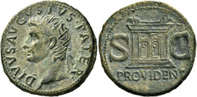 Octavian as Augustus, 27 BC – 14 AD 
Divus Augustus. As circa 22-30, Æ 11.67 g. DIVVS AVGVSTVS PATER Radiate head l. Rev. S – C Altar; enclosure with...