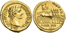 Tiberius augustus, 14 – 37
Aureus 15-16, AV 7.77 g. TI CAESAR DIVI – AVG F AVGVSTVS Laureate head r. Rev. TR POT – XVII Tiberius standing in slow qua...