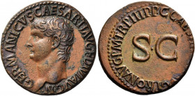 In the name of Germanicus, father of Gaius 
As 39-40, Æ 10.04 g. GERMANICVS CAESAR TI AVG F DIVI AVG N Bare head l. Rev. C CAESAR [DIVI AV]G PRON AVG...
