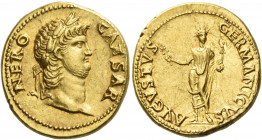 Nero augustus, 54 – 68 
Aureus 64-65, AV 7.37 g. NERO – CAESAR Laureate and bearded head r. Rev. AVGVSTVS – GERMANICVS Nero, radiate, standing facing...