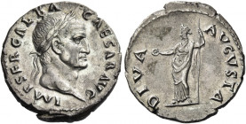 Galba, 68 – 69 
Denarius circa July 68-January 69, AR 3.52 g. IMP SER GALBA CAESAR AVG Laureate head r. Rev. DIVA – AVGVSTA Livia, draped and diademe...