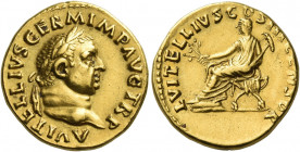 Vitellius, April –December 69
Aureus late April-December 69, AV 7.41 g. A VITELLIVS GERM IMP AVG TR P Laureate head r. Rev. L VITELLIVS COS III CENSO...