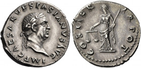 Vespasian, 69 – 79 
Denarius 70, AR 3.12 g. IMP CAESAR VESPASIANVS AVG Laureate head r. Rev. COS ITER – T R POT Aequitas standing l., holding scales ...