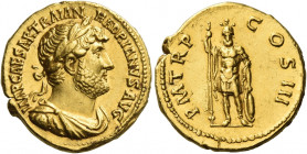 Hadrian augustus, 117 – 138 
Aureus late 120-121, AV 7.26 g. IMP CAESAR TRAIAN HADRIANVS AVG Laureate, draped and cuirassed bust r. Rev. P M TR P COS...