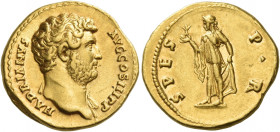 Hadrian augustus, 117 – 138 
Aureus 137-138, AV 7.24 g. HADRIANVS – AVG COS III P P Bare-headed bust r. with drapery on l. shoulder. Rev. SPES – P R ...