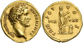 Antoninus Pius caesar, 138 
Aureus circa 138, AV 7.38 g. IMP T AEL CAES – ANTONINVS Bare head r. Rev. TRIB – POT – COS / PIE – TAS Pietas, veiled, st...
