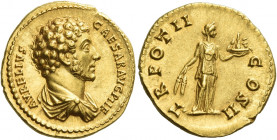 Marcus Aurelius caesar, 139 – 161
Aureus 147-148, AV 7.35 g. AVRELIVS – CAESAR AVG P II F Bare-headed, draped, and cuirassed bust r. Rev. TR POT II –...
