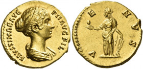 Faustina II, daughter of Antoninus Pius and wife of Marcus Aurelius 
Aureus circa 145-161, AV 7.45 g. FAVSTINAE – AVG P II AVG FIL Draped bust r., wi...