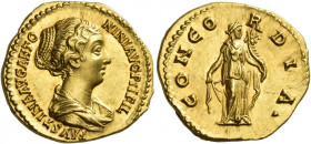 Faustina II, daughter of Antoninus Pius and wife of Marcus Aurelius
Aureus 147-152, AV 7.36 g. FAVSTINA AVG ANTO – NINI AVG PII FIL Draped bust r. Re...