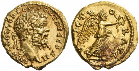 Septimius Severus, 193 – 211
Aureus, Emesa (?) circa 194-195, AV 7.28 g. IMP CAE L SEP SEV – PERT AVG COS II Laureate head r. Rev. VICT – O – R AVG V...