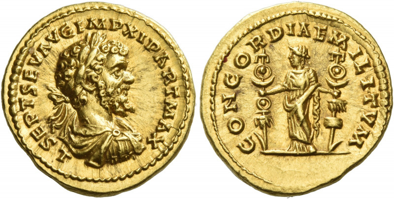 Septimius Severus, 193 – 211
Aureus, Laodicea circa 198–202, AV 7.15 g. L SEPT ...