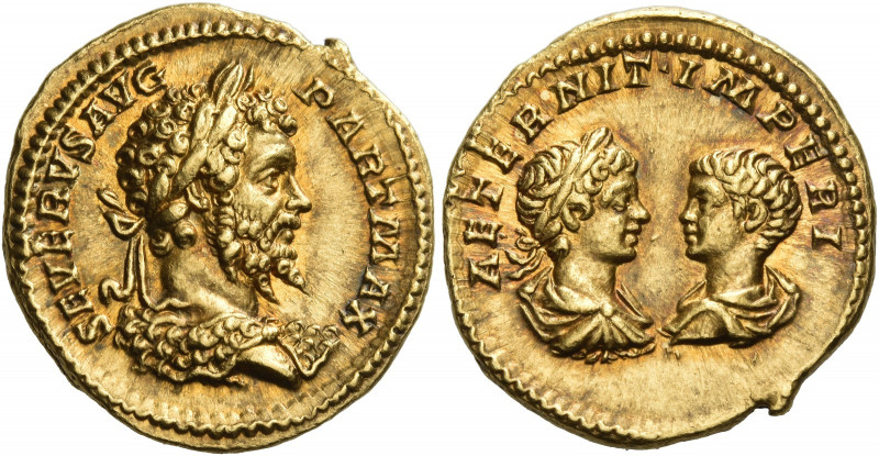 Septimius Severus, 193 – 211
Aureus circa 200-201, AV 7.16 g. SEVERVS AVG – PAR...