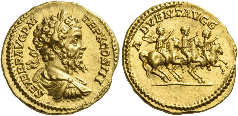 Septimius Severus, 193 – 211
Aureus 202, AV 7.19 g. SEVER P AVG P M – TR P X CO...