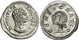 Julia Domna, wife of Septimius Severus 
Diva Julia Domna. Denarius 218-222, AR 3.55 g. DIVA IVLIA – AVGVSTA Veiled and draped bust r. Rev. CONSECRATI...