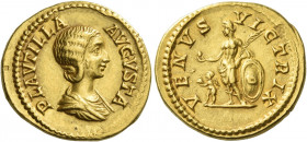 Plautilla, wife of Caracalla
Aureus 202-205 (?), AV 7.40 g. PLAVTILLA – AVGVSTA Draped bust r. Rev. VENVS – VICTRIX Venus standing l., holding apple ...