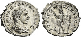 Elagabalus, 218 – 222 
Denarius circa 218-222, AR 2.72 g. IMP ANTONINVS AVG Laureate, draped and cuirassed bust r. Rev. IOVI CONSERVATORI Jupiter sta...